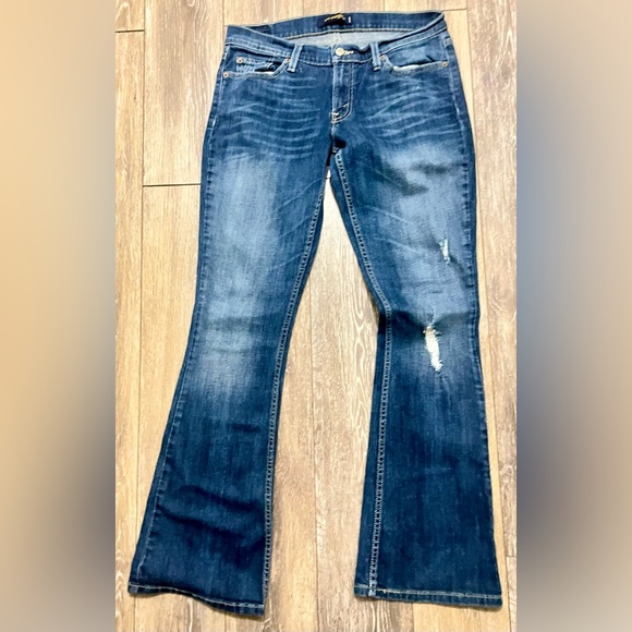 Y2K Women’s Levi’s Superlow Rise 524 11 M blue jeans flap pockets distressed - Picture 2 of 7